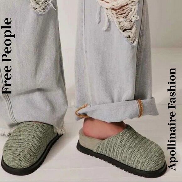 FREE PEOPLE MILO WOVEN MULES IN SAGE SIZE 9 NEW - Picture 1 of 6